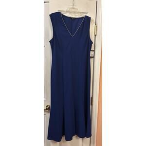 NWT Marina Sz L Woman's Royal Blue Sleeveless Rhinestone Neck Trim Shift Dress